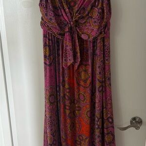 Pink Paisley Knot-Front Long Pink Maxi Dress size XL